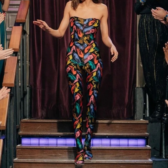 Salvatore Ferragamo Pants - Salvatore Ferragamo Jumpsuit Shoe Print‎ Strapless Vintage Retro 90s One-piece L